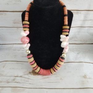 Coral Colored Wood Plastic Beaded Necklace